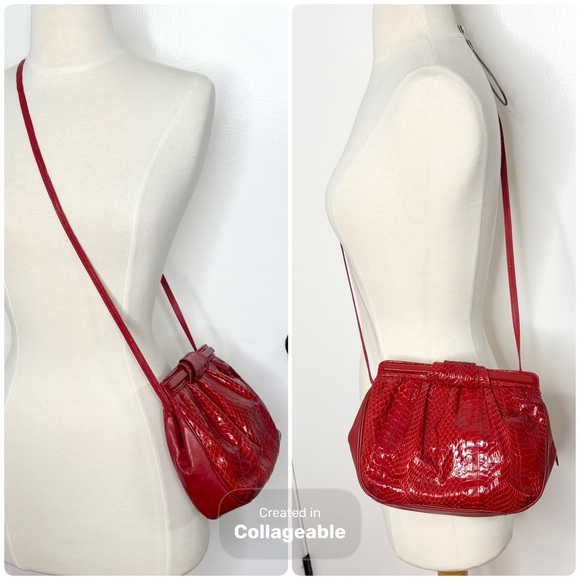 80s 90s Vintage Aspects Red Snakeskin Leather Crossbody Bag - Picture 2 of 11